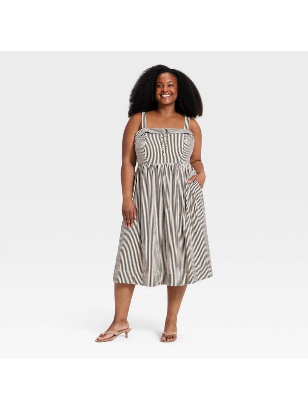 NWT Striped Midi Sundress with Tie Front